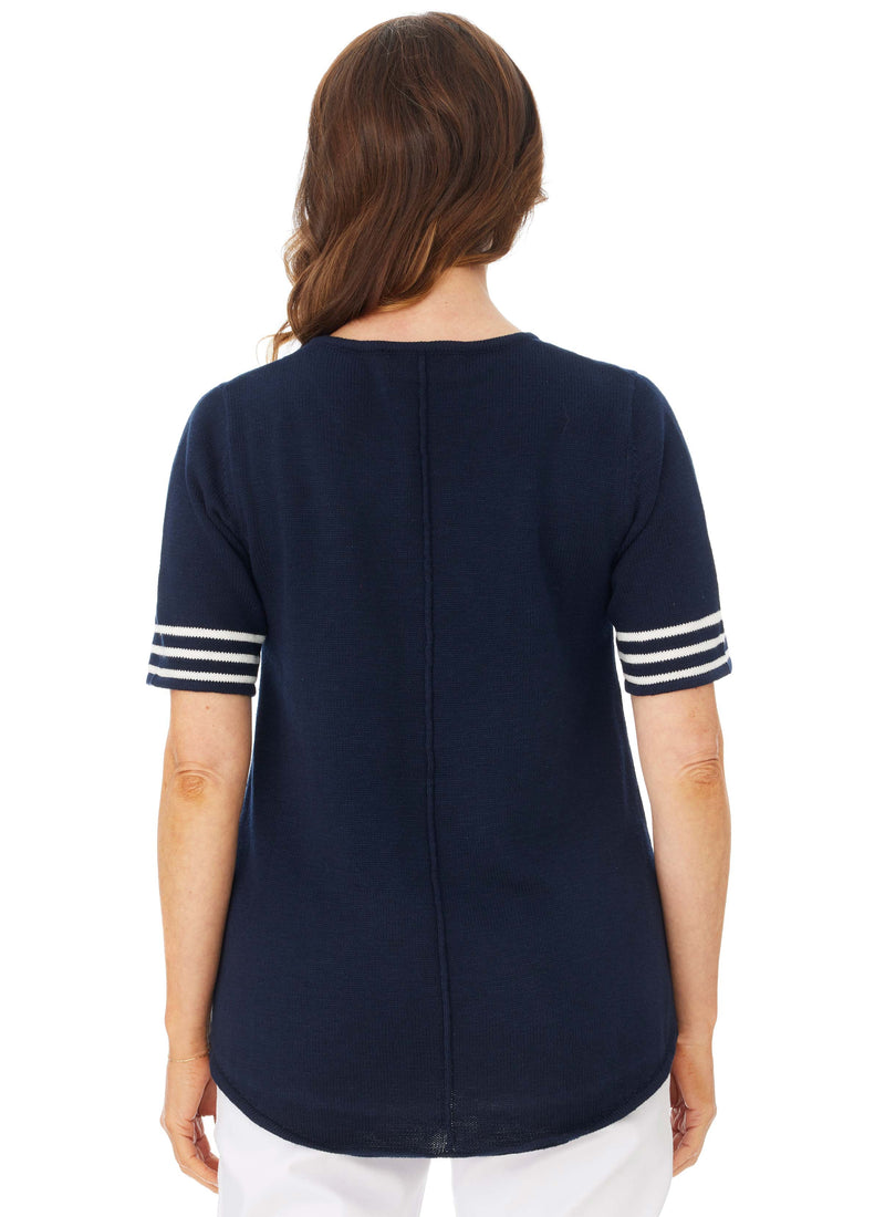 CARDWELL STRIPED S/S TEE WITH BACK SEAM - NAVY