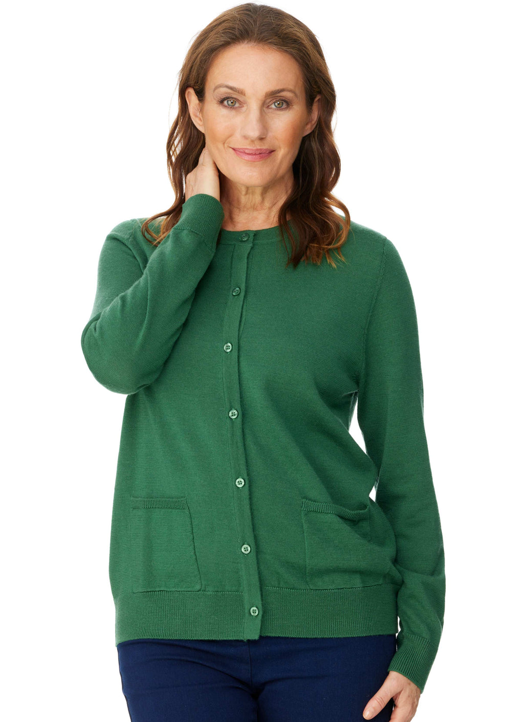LEVENDALE CLASSIC CARDIGAN WITH POCKETS - FERN