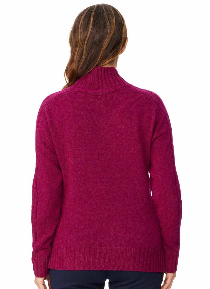 LIENA RIBBED SLEEVE PULLOVER - CHERRY RED