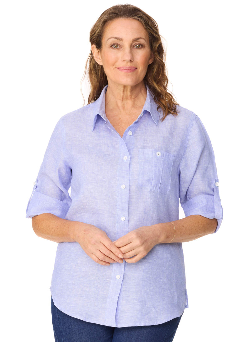 ASHLEY LINEN SHIRT - BLUE