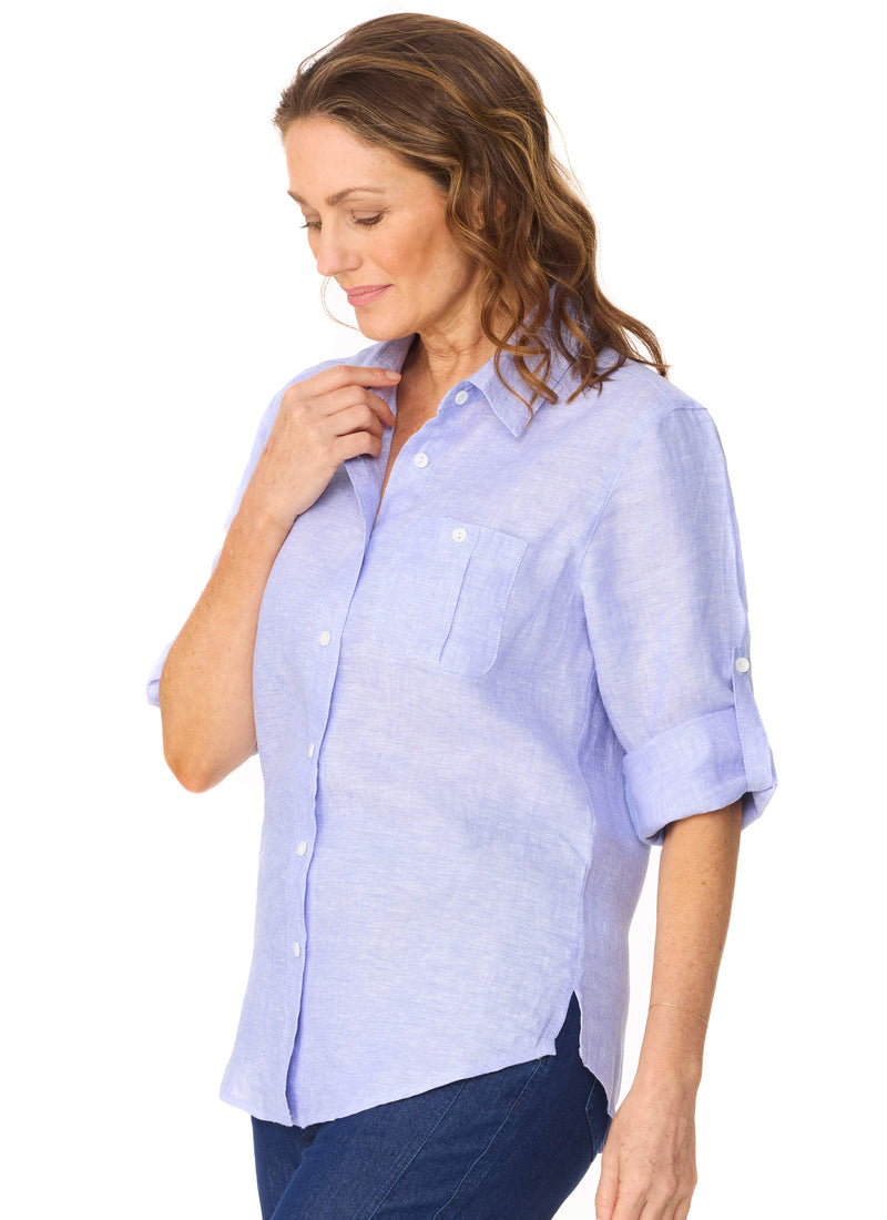 ASHLEY LINEN SHIRT - BLUE