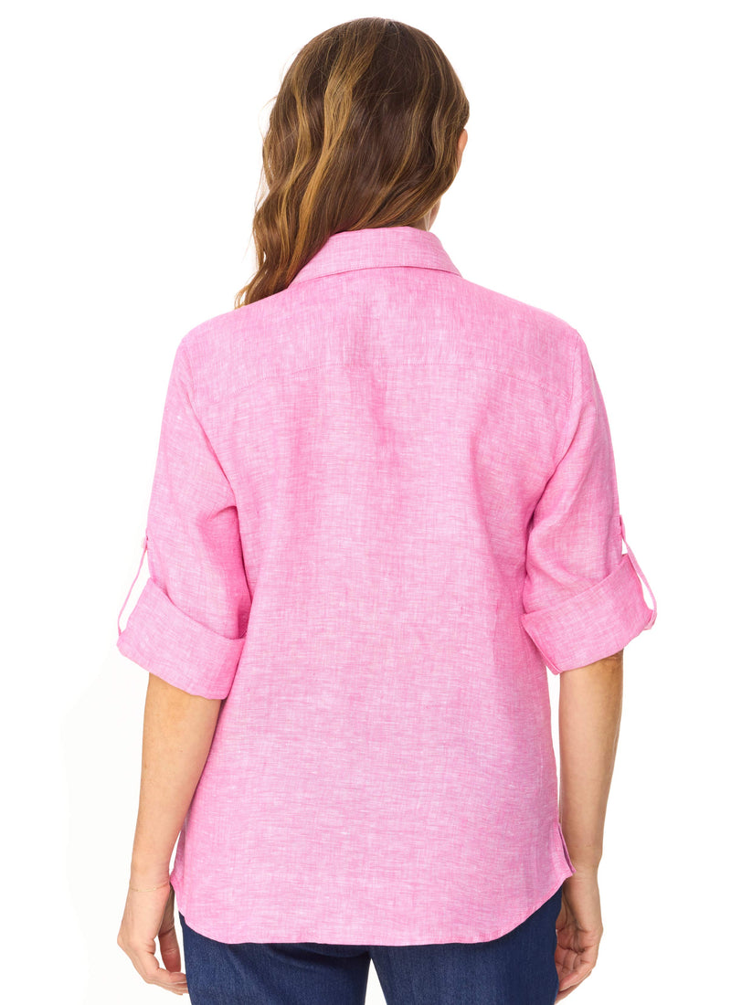 ASHLEY LINEN SHIRT - HOT PINK