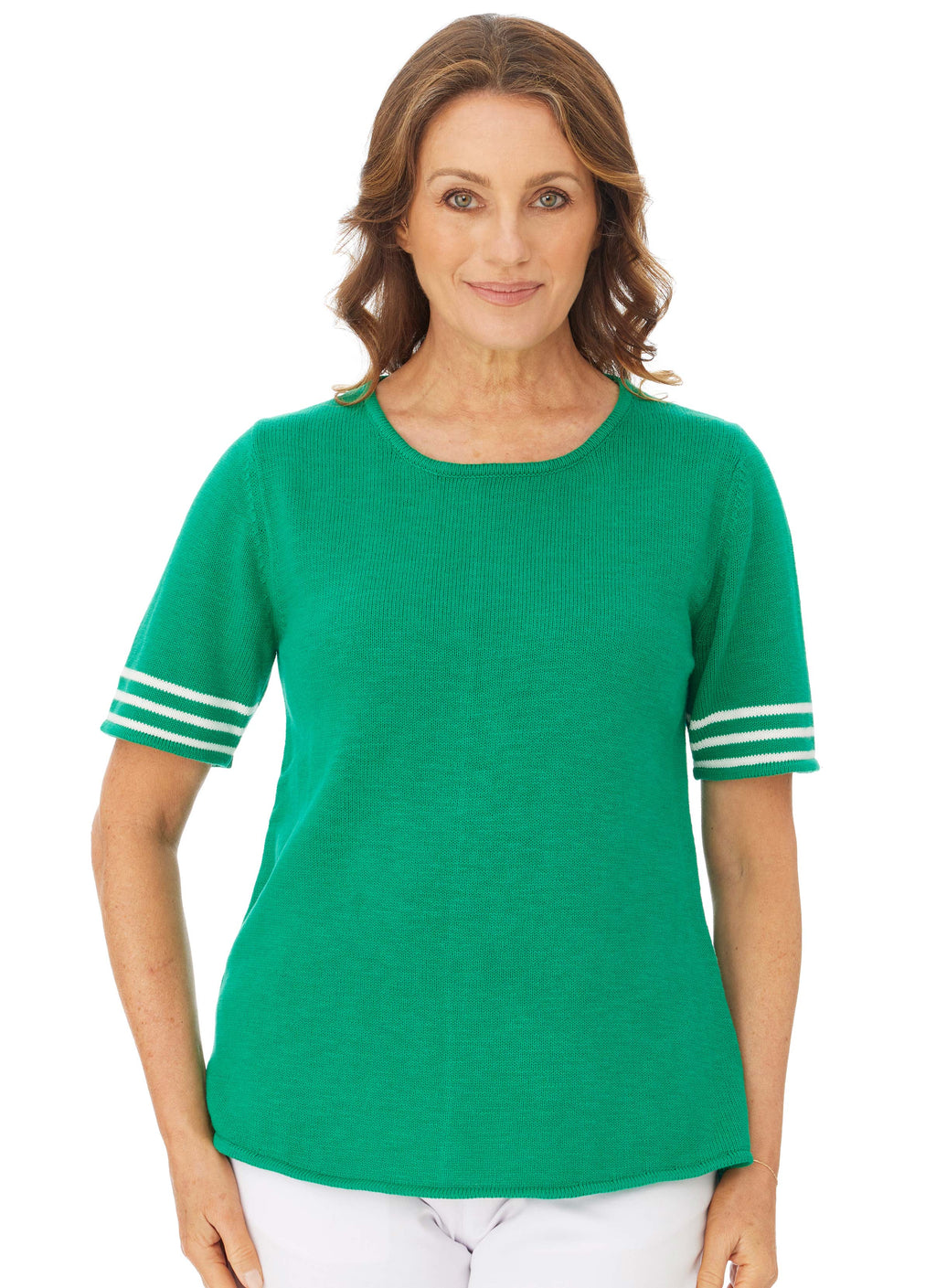 CARDWELL STRIPED S/S TEE WITH BACK SEAM - EMERALD