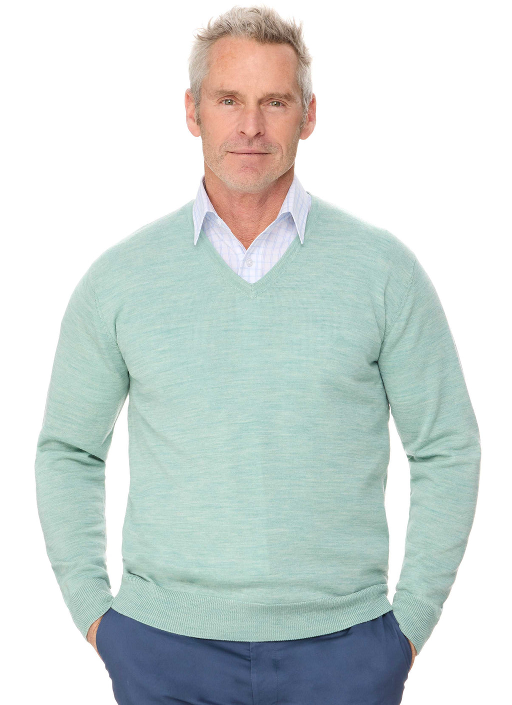 HUONVILLE SUMMER VEE NECK JUMPER - SEAFOAM