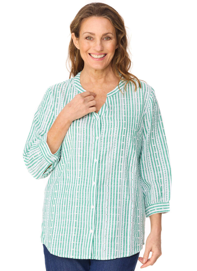 CORALIE EMERALD STRIPE SHIRT