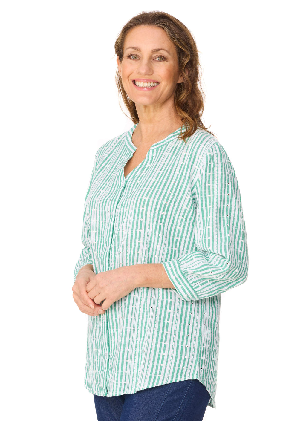 CORALIE EMERALD STRIPE SHIRT