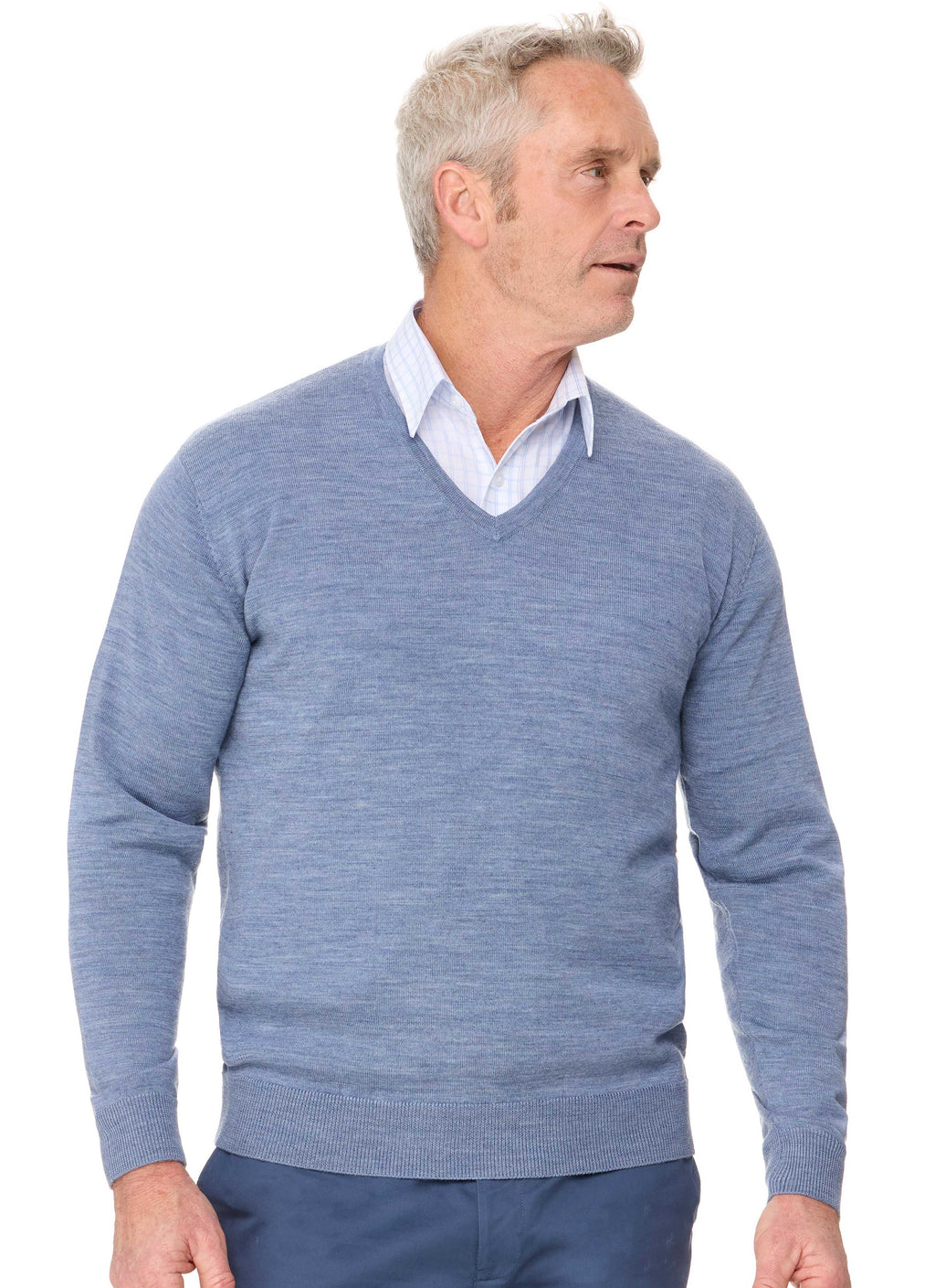 HUONVILLE SUMMER VEE NECK JUMPER - CHAMBRAY
