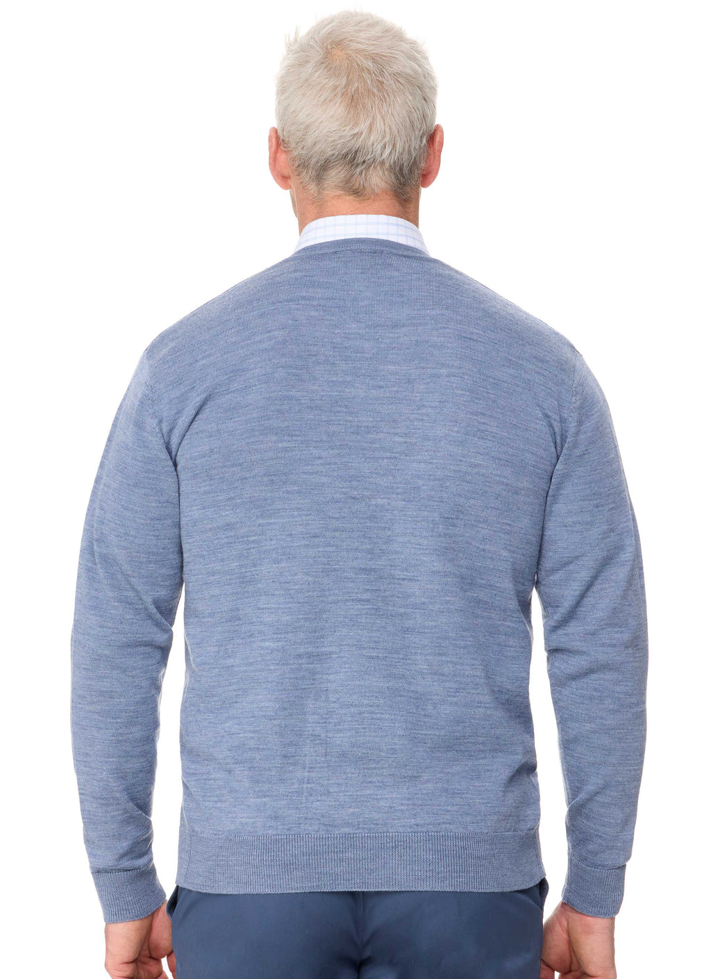 HUONVILLE SUMMER VEE NECK JUMPER - CHAMBRAY