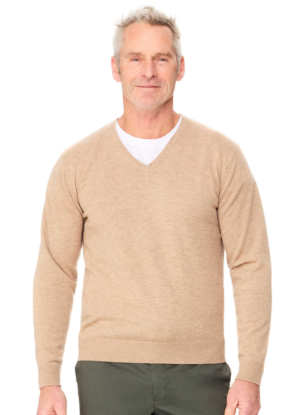 HUONVILLE SUMMER VEE NECK JUMPER - SAND MARLE