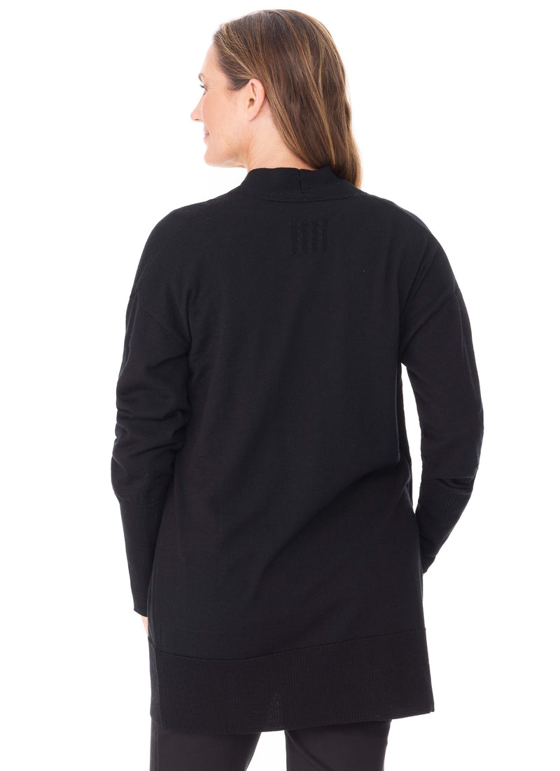 MELROSE LONG LINE RIB CARDIGAN - BLACK