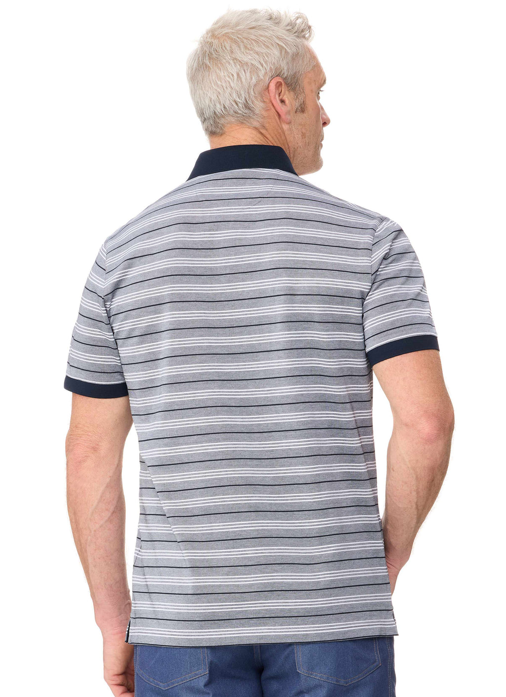 BROOKVALE NAVY STRIPED PIQUE  POLO