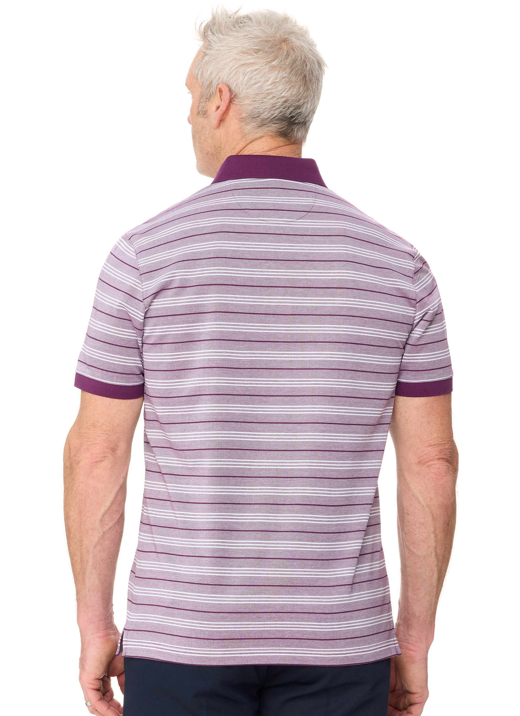 MOSMAN STRIPED PIQUE PLUM POLO