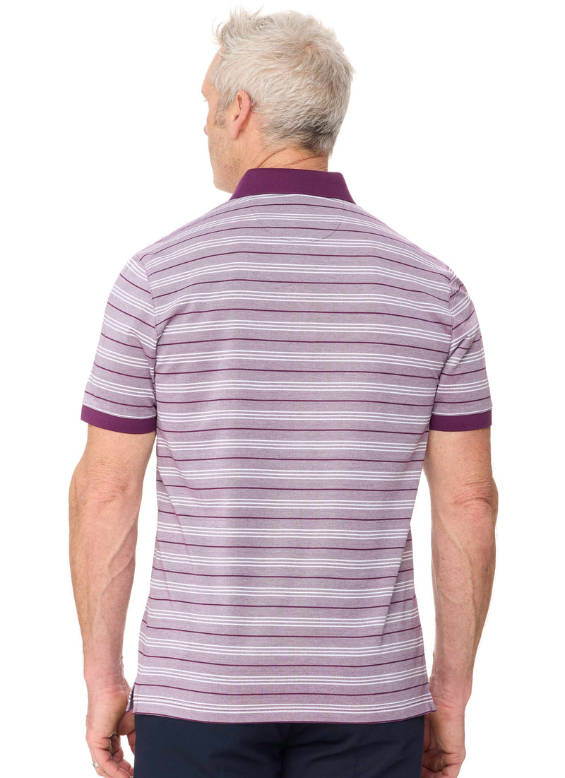 MOSMAN STRIPED PIQUE PLUM POLO