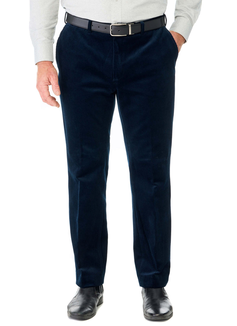 ROXBY DOWNS FLEXIWAIST DARK BLUE EUROPEAN CORD