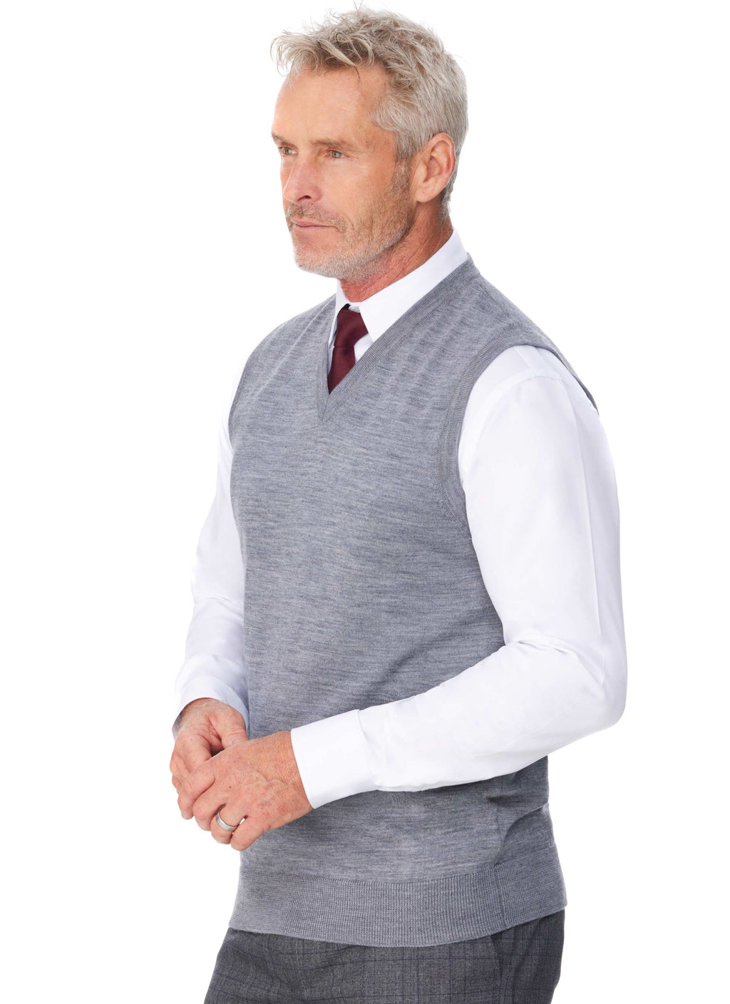 WHITEMORE PURE WOOL VEST - PEWTER MARLE