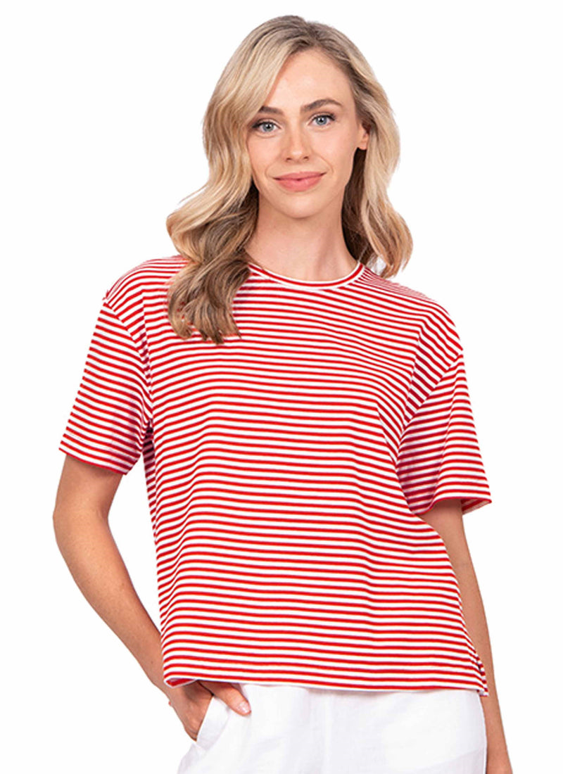 WILLOWS STRIPED RELAXED TEE - TANGELO / WHITE