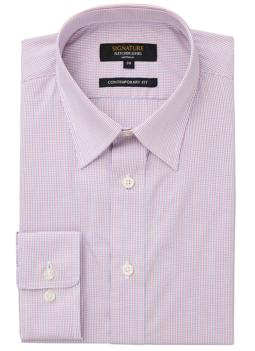KOORDA CONTEMPORARY FIT BUSINESS SHIRT - RED BLUE CHECK