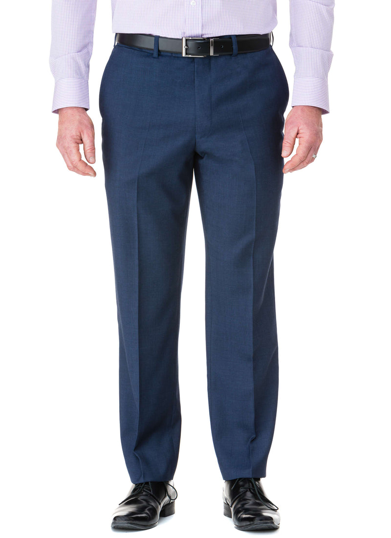 NOOJEE FLAT FRONT MID-BLUE SUPER 100'S PURE WOOL TROUSER