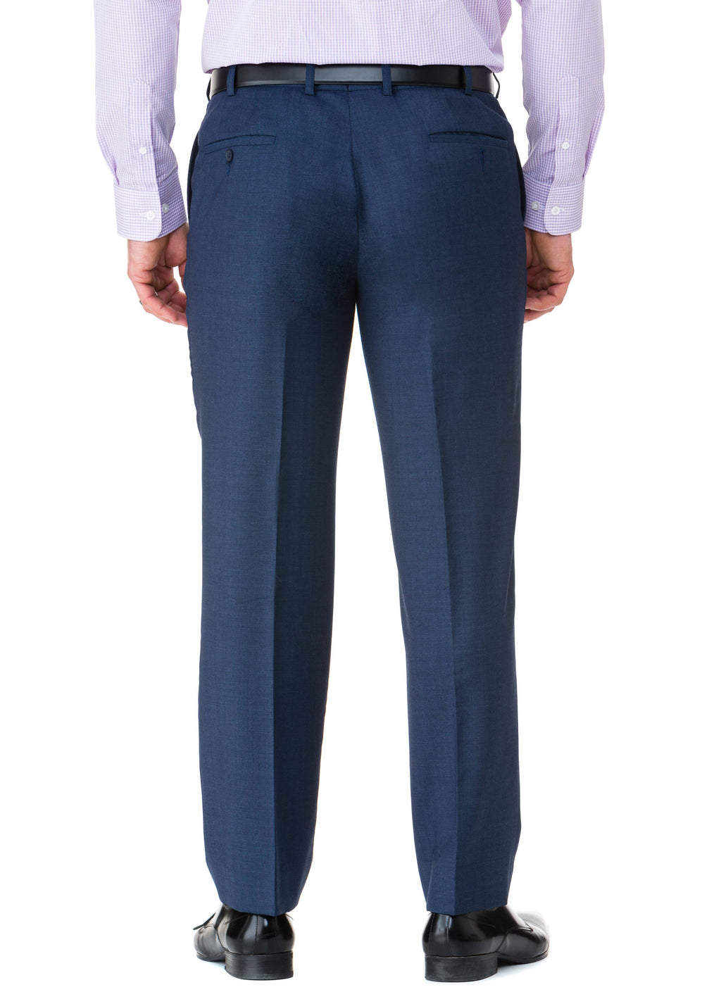 NOOJEE FLAT FRONT MID-BLUE SUPER 100'S PURE WOOL TROUSER